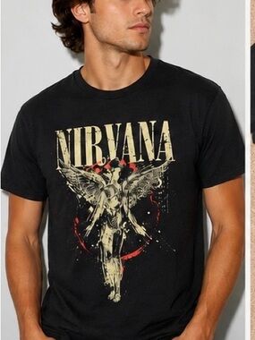 NIRVANA Black Tee with Cream and Red Graphic